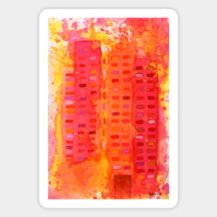 Pink Orange Yellow City · watercolor splashes and acrylic details · abstract painting by Natasha Kolton Magnet